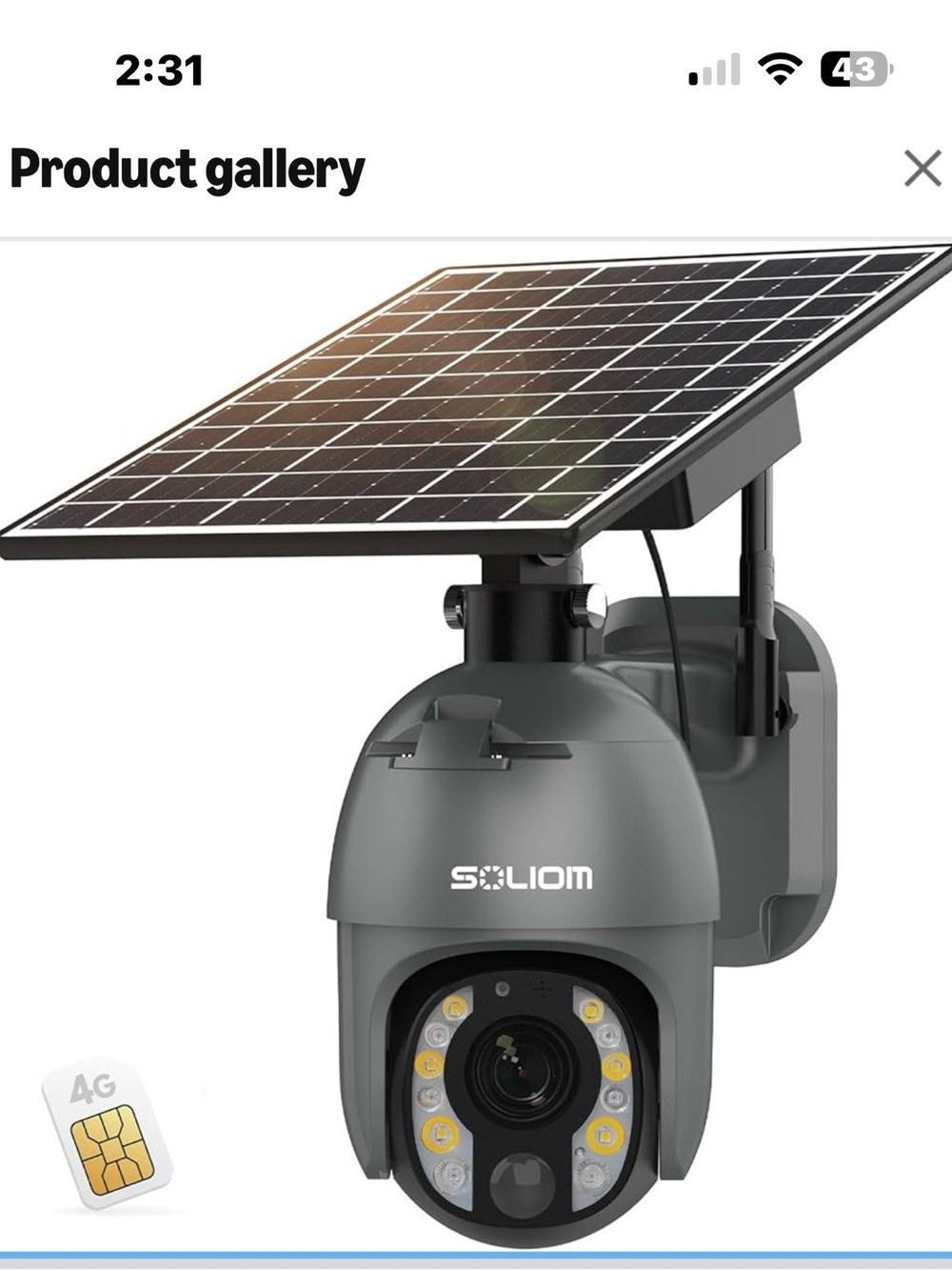 Solar-Powered Outdoor Security Camera - Gray Retail $159 NIOB
